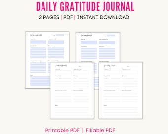 May include: A printable PDF daily gratitude journal with four pages, each with a different section for writing down things you are grateful for, affirmations, things that made you happy, and things you accomplished. The journal has a light blue background and the text "Good morning beautiful" is at the top of each page.