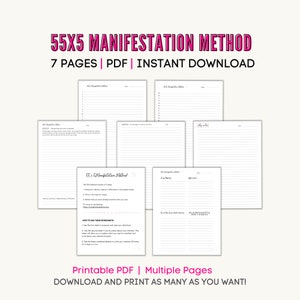 55x5 Manifestation Method | 5x55 Method | 555 Manifestation Journal | Law of Attraction Worksheet | Law Of Attraction Printable PDF