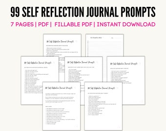 99 Self Reflection, Personal Growth Journal Prompts | Self Discovery Questions | Printable Journal Page | Fillable Journal Page
