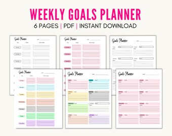Weekly Goals Planner | Life Planner | Goal Action Steps | Goals Checklist