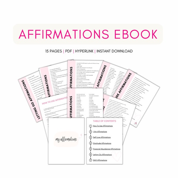 Daily affirmations printable | Affirmations ebook printable | digital download pdf | Hyperlinked affirmations ebook