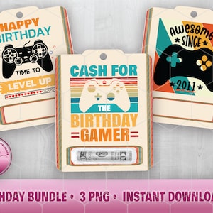 Retro Gamer Geburtstagsgeschenk Geldkarte druckbar, Lippenbalsam Geldkarte PNG Download Bundle, Gamer Geschenkkartenhalter Geburtstagsgeschenk, Print und Cut