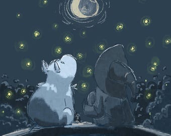 Moomin y Snufkin - Pintura digital, impresión brillante de 4x4