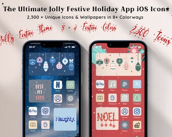 Tema vacanze natalizie - Pacchetto icone app iOS16 estetiche, sfondi app iOS14, tema natalizio, app social, iOS 16, estetica invernale