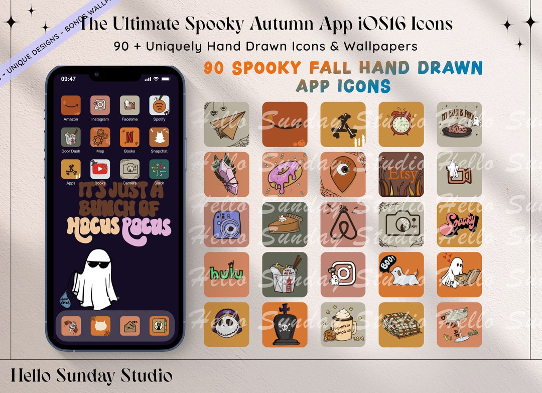 Spooky Fall - Hand Drawn Ios16 App Icon Pack Bundle, Ios14 App ...