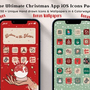 Christmas aesthetic Theme - Hand Drawn iOS16 App Icons Bundle, iOS14 App Wallpapers, Christmas Icons pack, Social App Cover, iOS 15, SVG