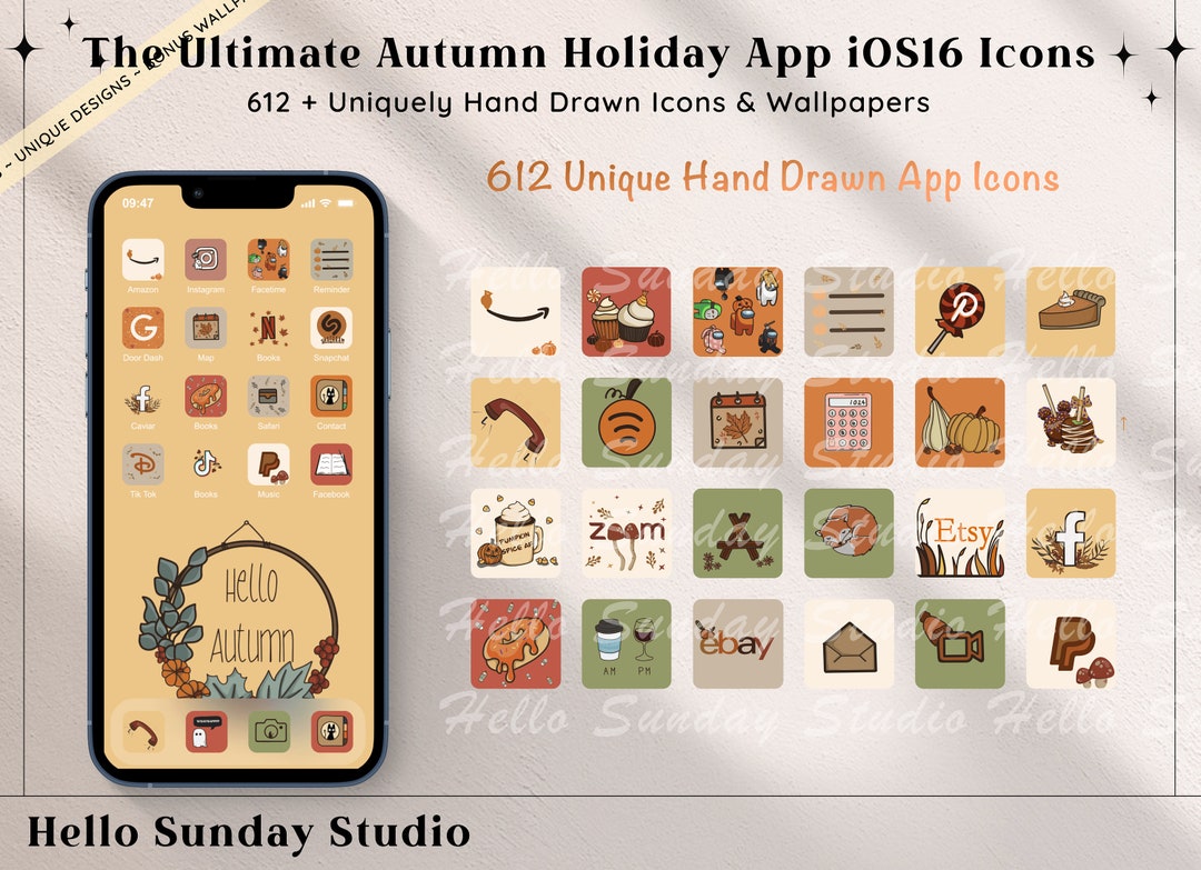 Autumn Holiday Aesthetic - Hand Drawn Ios16 App Icons Bundle, Ios14 App ...