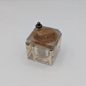 Antique Lucite Swivel Top Inkwell - Rural Mansion Image on Top