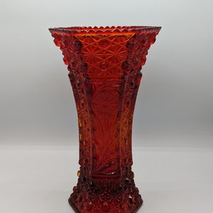Pristine Vintage LE Smith Amberina Button Vase with Daisy Panels - 10&quot; Tall, Heavy