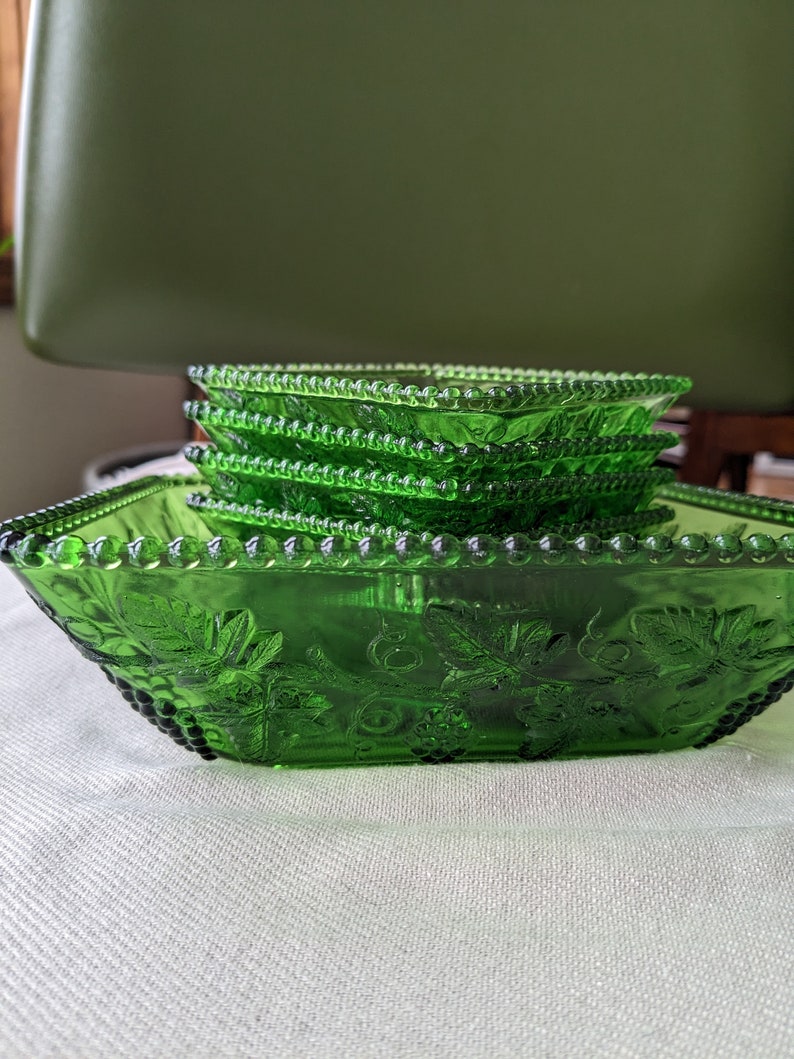Antique Emerald Green Glass Serving Bowl & Berry Bowls 1899 Etsy