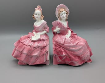 RARE Antique PAIR of 1920’s P M & M Katzhutte Thuringia German Gossip Girl Bookends - Great Condition