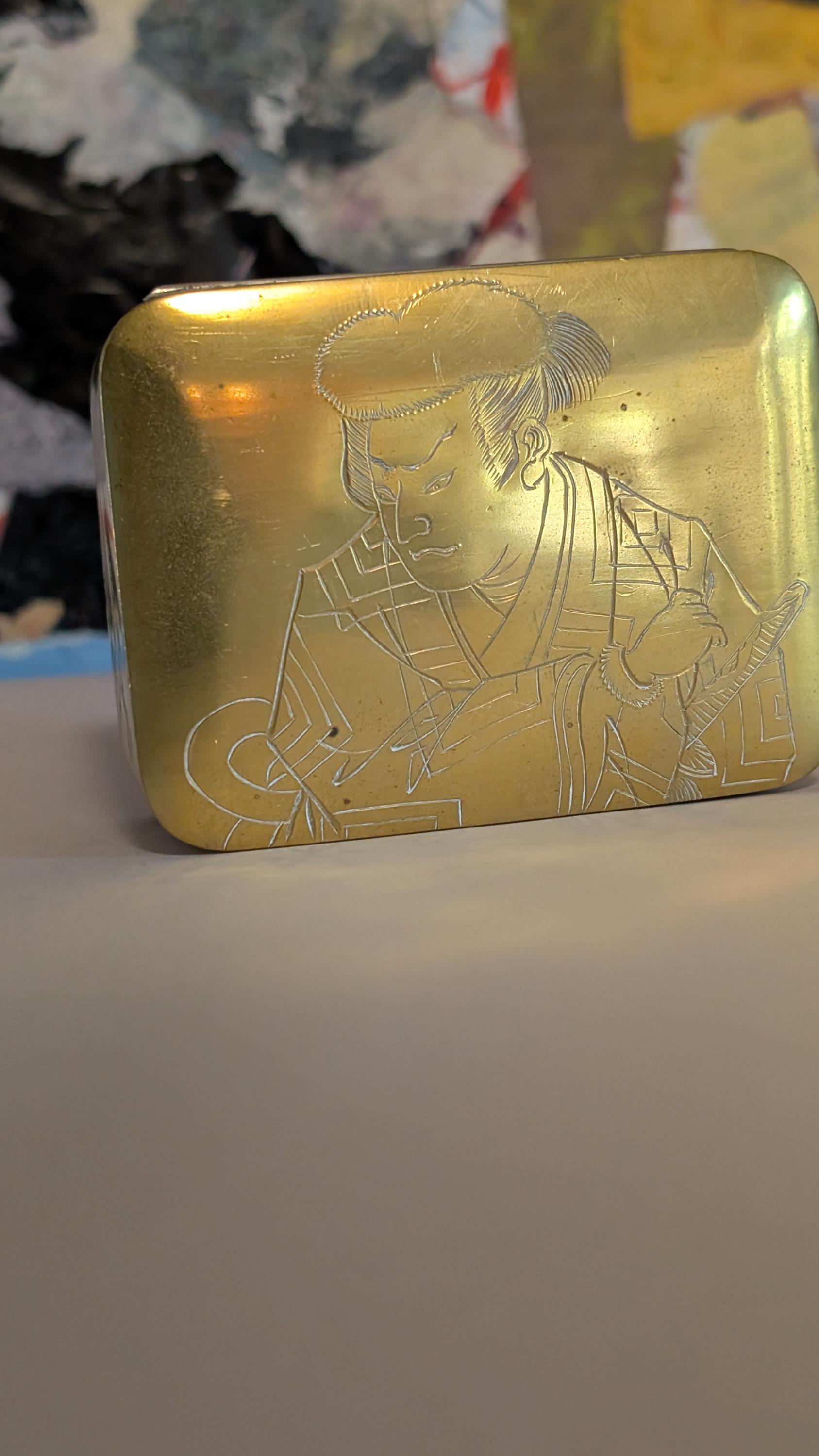 Antique Bronze Hinged Japanese Snuff/opium Box - Japanese Imagery