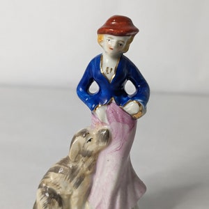 Vintage Porcelain Figurine - Made in "Occupied Japan" in the 1950's, Victorian Woman with Dog