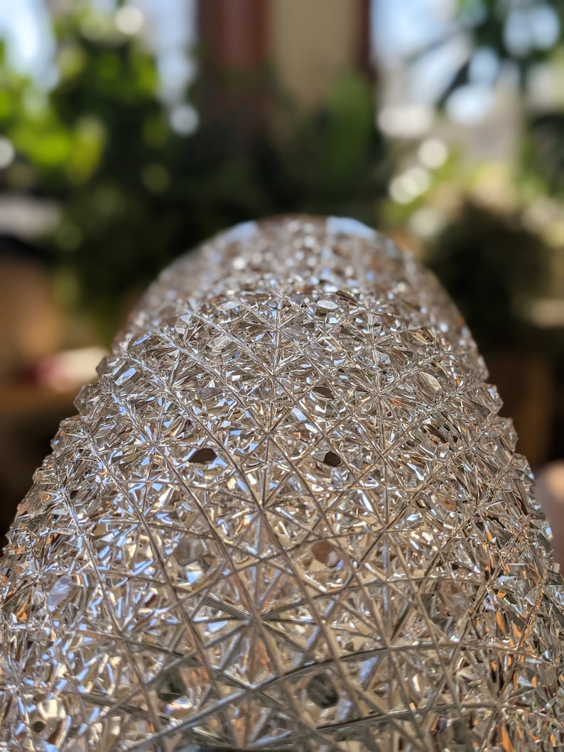 Tall 15 Signed Vintage Heavy Cut Glass Vase UV Sensitive Leaded Glass