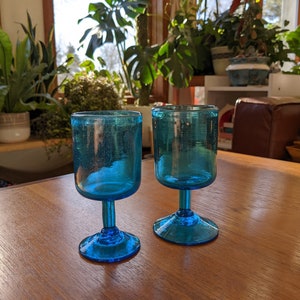 Blue Bubble-Glass Small Goblets - Hand Blown, Likely Italian, and SUPER Cute