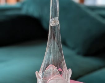 1970's Viking MCM Swung Glass Vase with Frosted Cabbage Leaf Motif - 12.5" Tall, Original Label Present