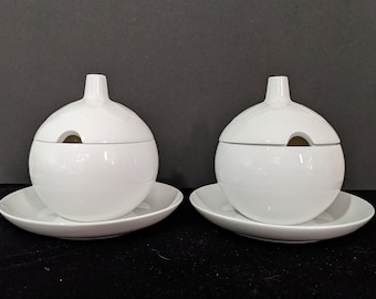 TWO MCM Gravy Boat w/ Attached Plate and Lotus Lid - Rosenthal