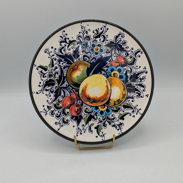 7" Ceramar Hand-Painted Plate from Spain - Fruit & Flowers!