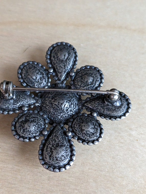 Vintage Dark Silver Tone Cross Brooch with Red & … - image 7