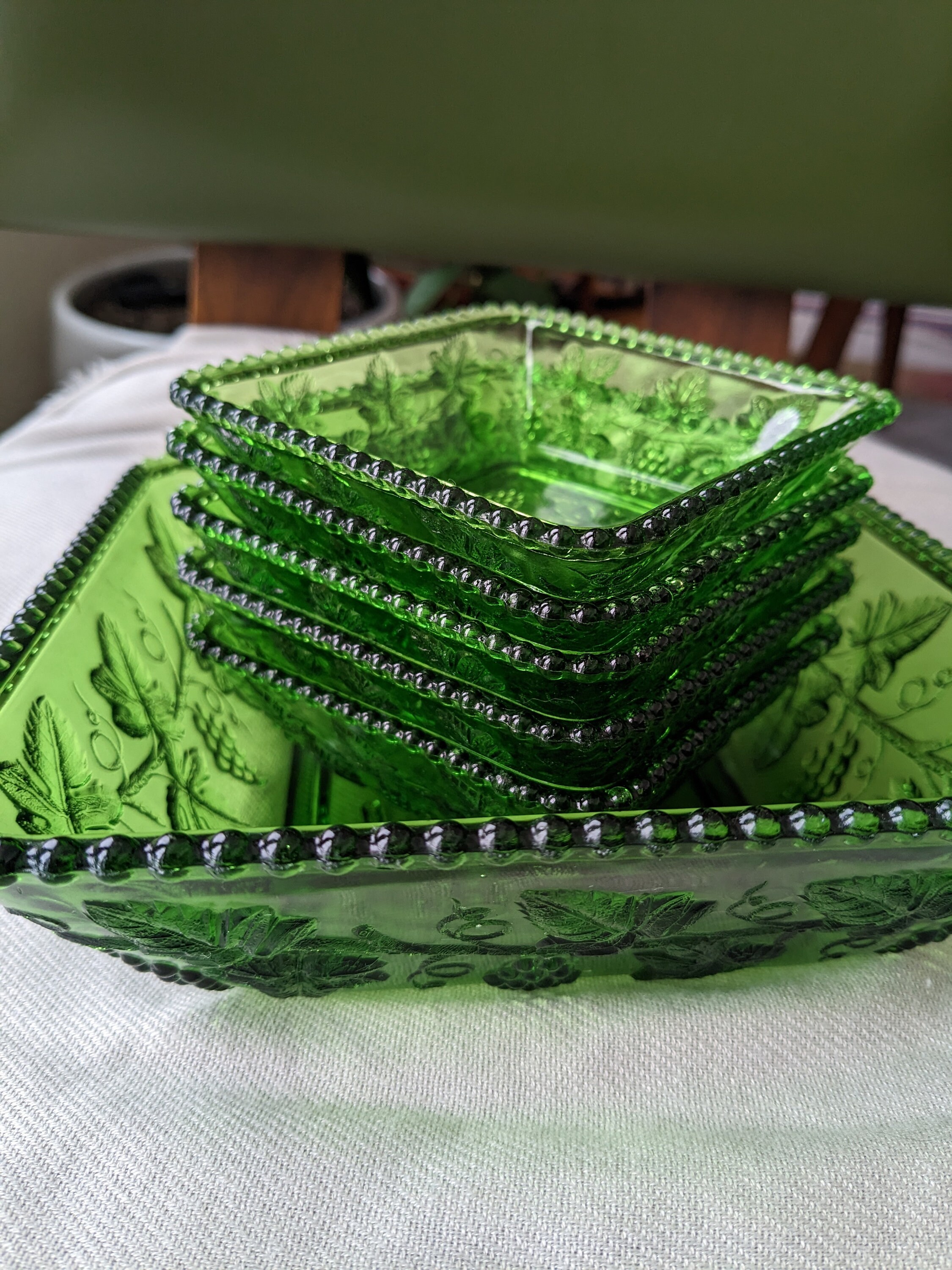 Antique Emerald Green Glass Serving Bowl & Berry Bowls 1899 Etsy