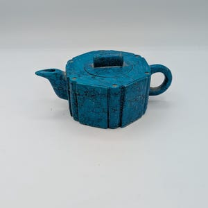 Vintage Howlite Stone Teapot - Incense Burner or Decorative Object Made to Look Like Turquoise