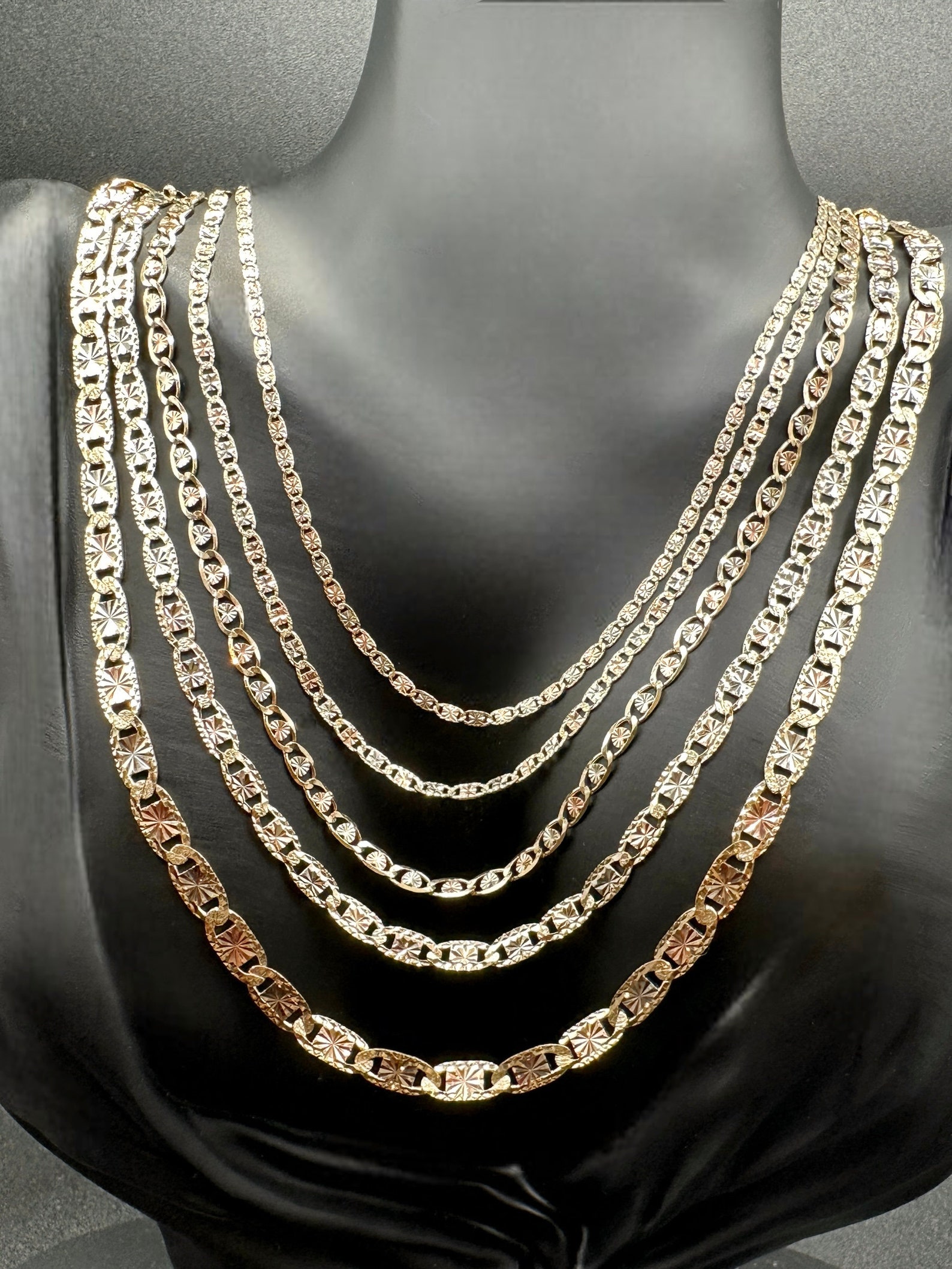 14K SOLID Gold Valentino Chain -link Chain Diamond Cut Necklace -tri ...