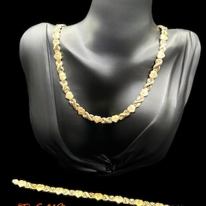 Set van 14 kt echt gouden stampato-ketting en armband - diamant geslepen knuffels Kisses and Hearts-ketting - geel goud - 8 mm - 17,5&quot; XoXo 7,5&quot; gouden set