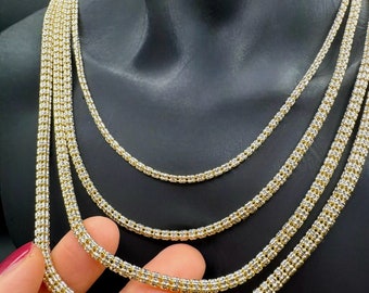 Collar de cadena de eslabones de oro macizo de 14 quilates con corte de diamante, oro amarillo. Elegante cadena cilíndrica para hombre y mujer.