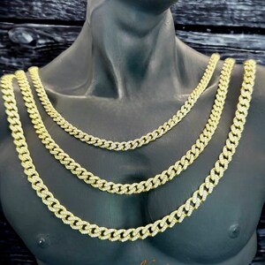 14K Real Gold Miami Cuban Link- Iced Cuban Chain - Necklace Yellow Gold ...