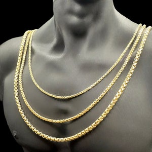 14K Real Gold Round Box  Necklace- Thick Gold Chain, Box Gold Chain, Lite Round Box