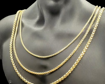14K Real Gold Round Box  Necklace- Thick Gold Chain, Box Gold Chain, Lite Round Box