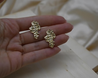 10K Solid Yellow Gold Nugget Style Earrings Diamond Cut - Solid 10K Yellow Gold Earrings
