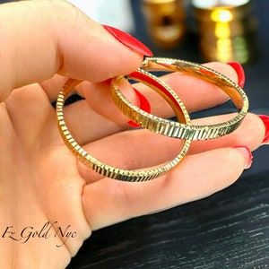 10K Real Solid Gold- Diamond Cut Hoop Earrings-Round Hoop Earrings Yellow Gold(43MM)