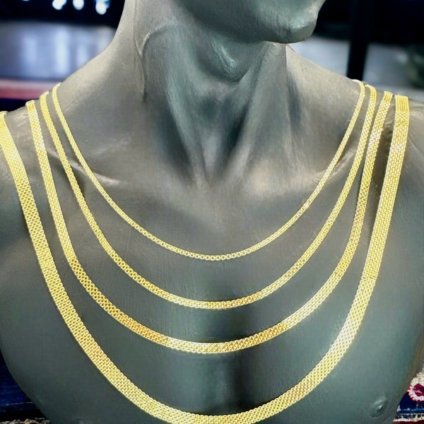 10K Solid Real Gold Bismarck Chain Necklace - 10K Yellow Gold Snake Bizmark Chain Necklace -Men and Women - Chain Necklace All Sizes