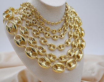 Collar de oro auténtico de 14 quilates con cadena de eslabones texturizados de ancla marinera, oro amarillo de 14 quilates, para mujer/hombre, todas las tallas, ideal para regalar.