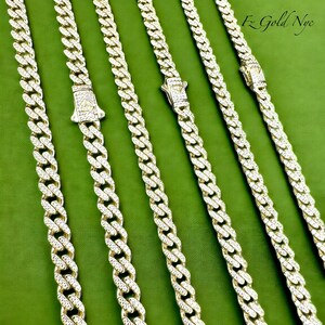 14K Real Gold Miami Cuban Link- Iced Cuban Chain - Necklace Yellow Gold ...