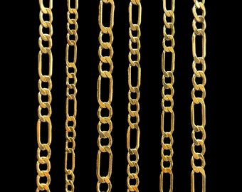 14K Real Solid Gold Figaro Link Bracelet Thick Link Bracelet - 4.3 MM / 5.0 MM X 8", Gold Figaro, Men Women
