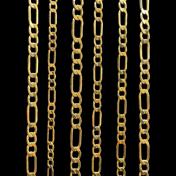 14K Real Solid Gold Figaro Link Bracelet Thick Link Bracelet - 4.3 MM / 5.0 MM X 8", Gold Figaro, Men Women