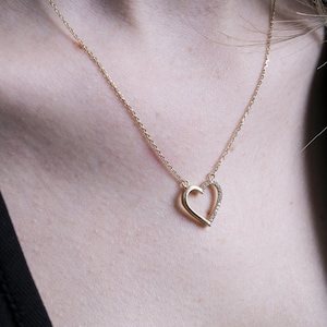14K echt geelgouden hart hanger ketting met edelstenen