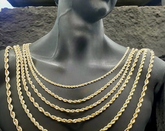 10k ソリッド　ゴールド ロープチェーン ネックレス ソリッド10Kゴールドミラノフィガロアンカーロープチェーン、丈夫な10K