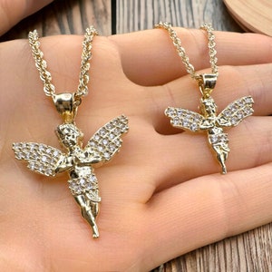 14K Solid Gold - Baby Angel Pendant - CZ Stone Diamond Charm -Real Yellow Gold Charm Pendant for Chains -2 Sizes - Gift- Religious Jewelry