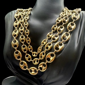 10K Real Gold - Puffed Mariner Anchor Link Chain Necklace 10K Yellow Gold Link Textured Chain - Women /Men - All Sizes - Great For Best Gift