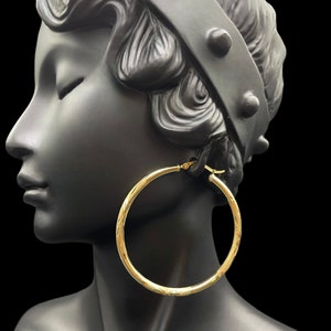 10K Real Gold Diamond Cut Hoop Earrings | 3.0mm X 20 / 25/ 32/ 38/ 50/ 60 mm Real Yellow Gold