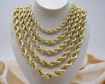 10k ソリッド　ゴールド ロープチェーン ネックレス ソリッド10Kゴールドミラノフィガロアンカーロープチェーン、丈夫な10K