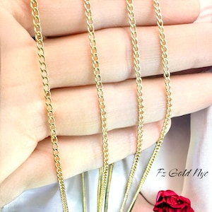 10K Gold Curb  Chain Link Necklace- 10K Gold Chain - Goes With any Pendant -Real Yellow Gold 2mm X 16&#39;&#39;18&#39;&#39;22&#39;&#39;24&#39;&#39;Gold Chain for Men -Women
