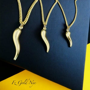 14K Real Yellow Gold- Cornicello Italian Horn Pendants- Good Luck  Charm -  Lengths  2-1/4&quot;(55mm) / 1-3/4&#39;&#39;(44mm) / 1-1/4&quot; (32mm)