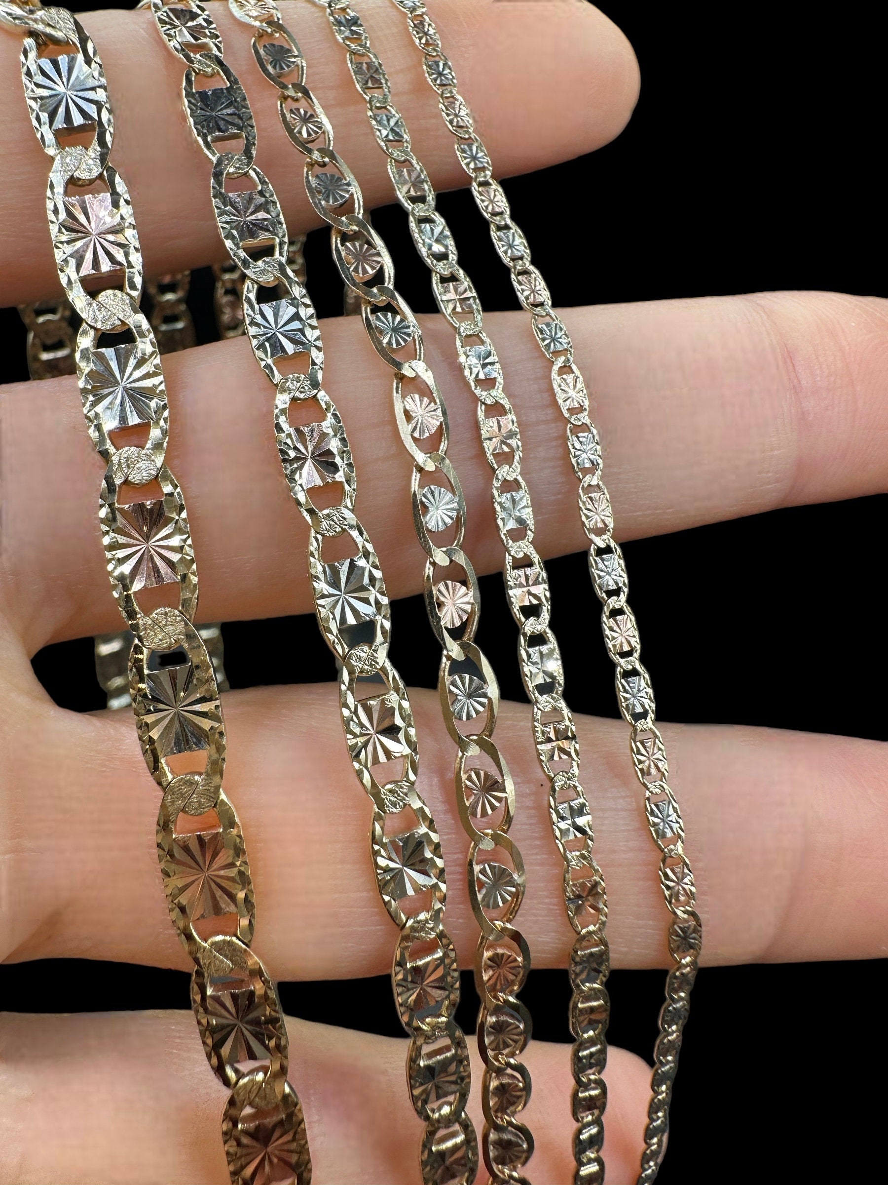 14K SOLID Gold Valentino Chain -link Chain Diamond Cut Necklace