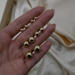 14K Real Gold Stud Earrings- Plain Round Ball Earrings- Real 14K Gold Sparkling Stud Earrings | Yellow Gold Earring