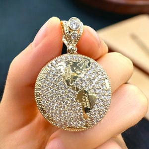 14K Solid Gold- Diamond Globe Charm Pendant -Real Gold  Globe Charms for Necklaces Pendant -  Yellow Gold  Necklace - Real Yellow Gold