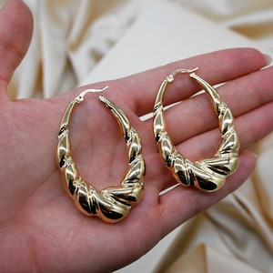 14K Real Yellow Gold Graduated Hoop Earrings- 14K Gold Twisted Hoop Earrings-Jewelry Real 14K Luxury Yellow Gold